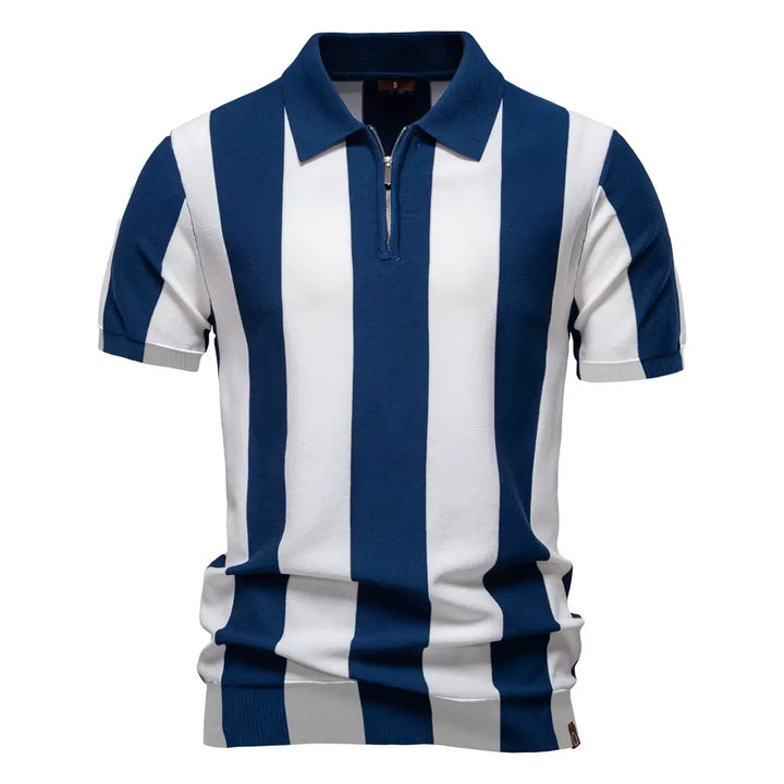 Arvini Zip-Up Striped Polo
