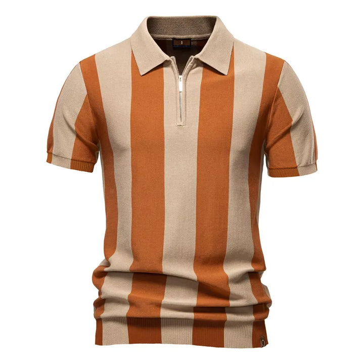 Arvini Zip-Up Striped Polo