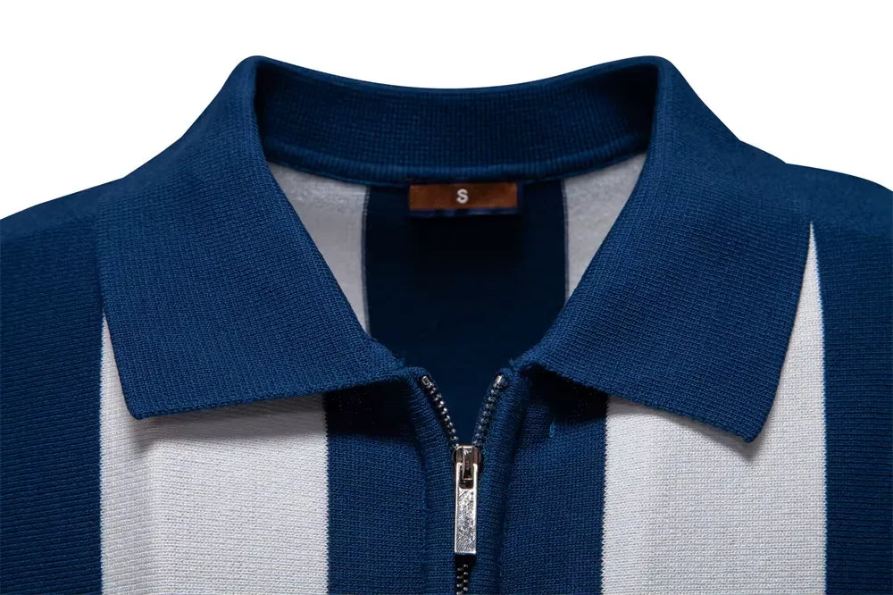 Arvini Zip-Up Striped Polo